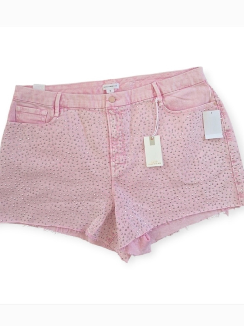 Good American Pink Studded Denim Shorts - Picture 5 of 12